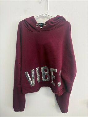 Maroon 'VIBES' Sequin Hoodie - Women's Casual Pullover